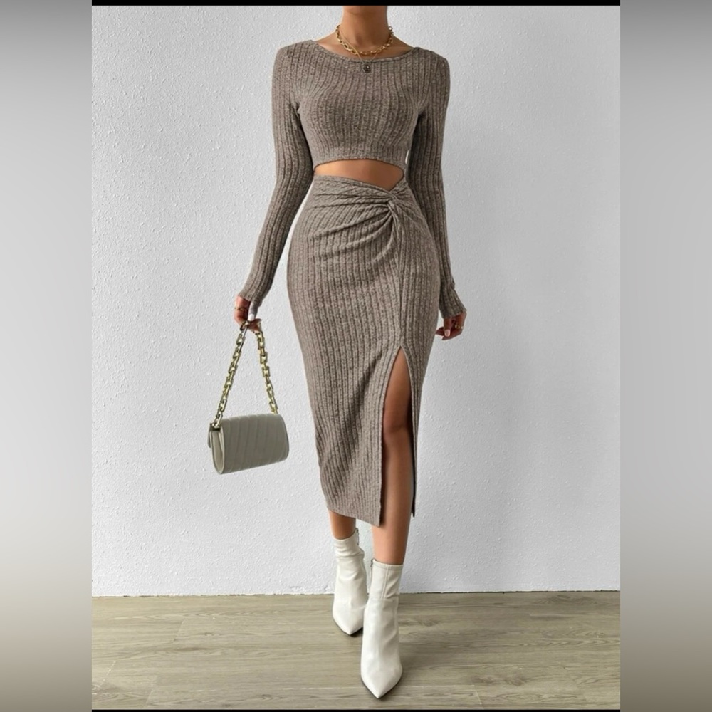 Long sleeve cutout sweater dress, winter sexy dress